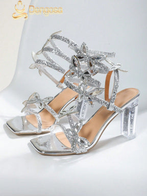 Salto Feminino Butterfly STARS – Salto Alto Brilhoso com Cristais (9 cm)