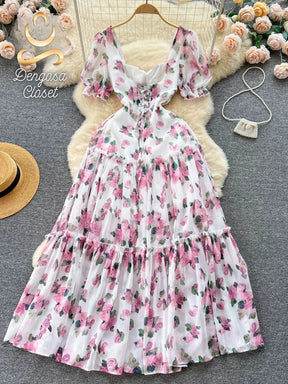 vestido longo de estampa floral - Dengosa Floral Éden