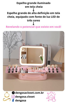 Sua Beleza, Iluminada: Mala de Maquiagem com Espelho LED! ✨💄