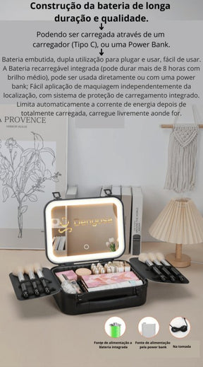 Sua Beleza, Iluminada: Mala de Maquiagem com Espelho LED! ✨💄