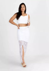 Conjunto Cropped e Saia de Renda