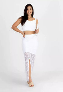 Conjunto Cropped e Saia de Renda